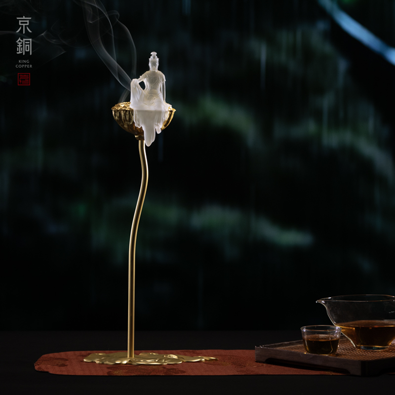 京铜水月琉璃香器非遗古法琉璃真金鎏镀纯手工香炉禅意茶桌摆件