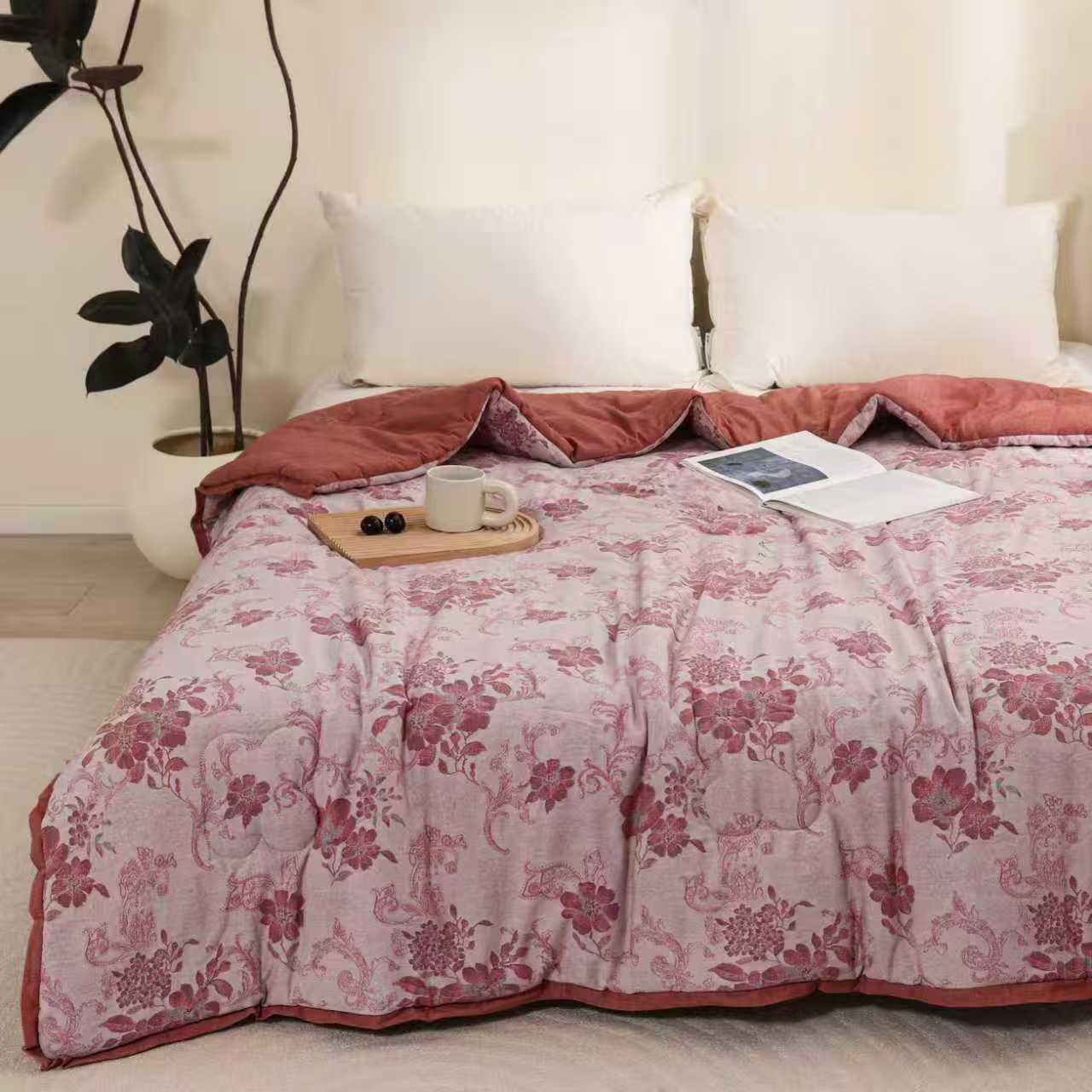 【花舞漫漫】淡紫粉花双面加厚150*200保暖四季被 法式浪漫卧室床品