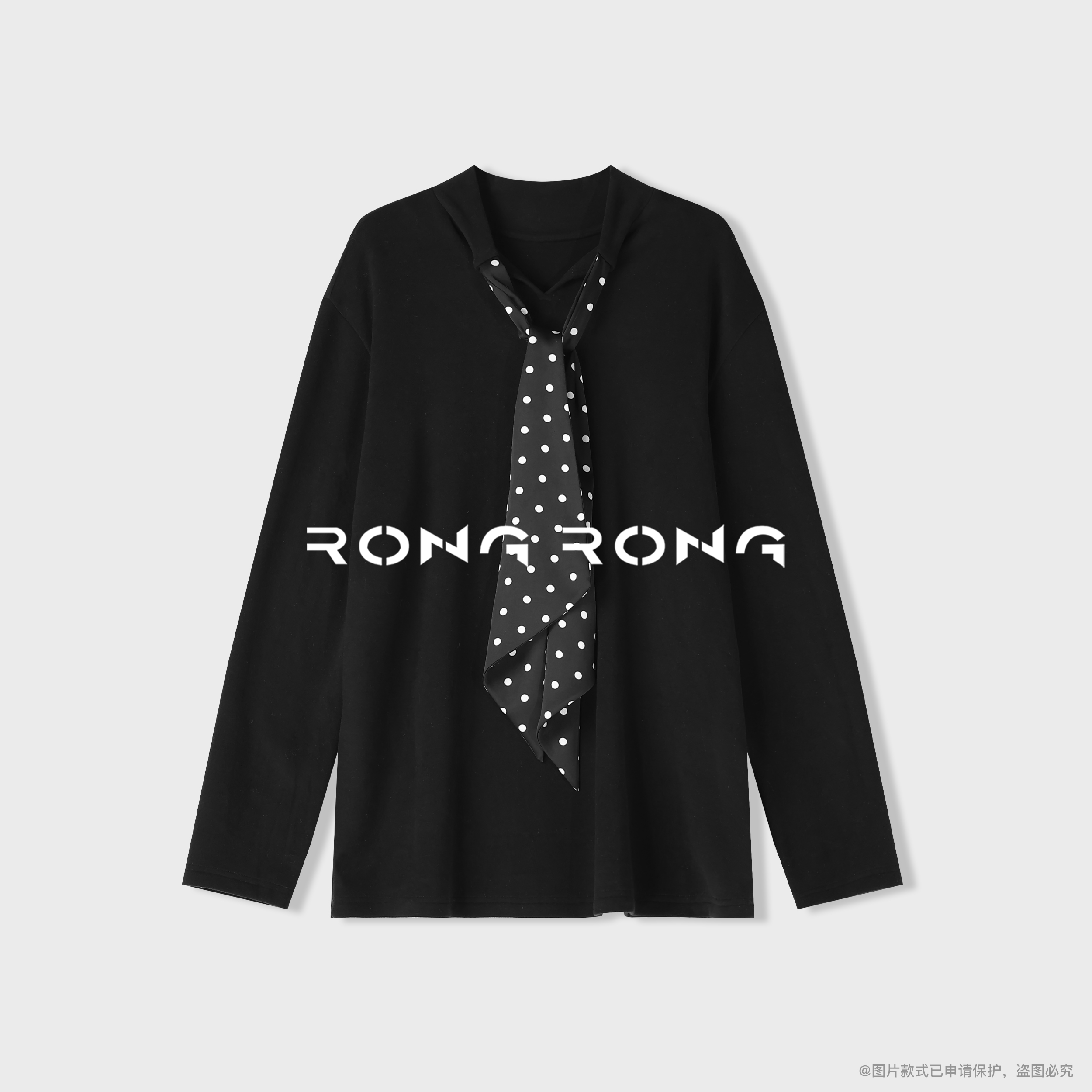 溶溶【个性波点】RONGRONG 莱赛尔混纺法式波点领带打底衫AW913