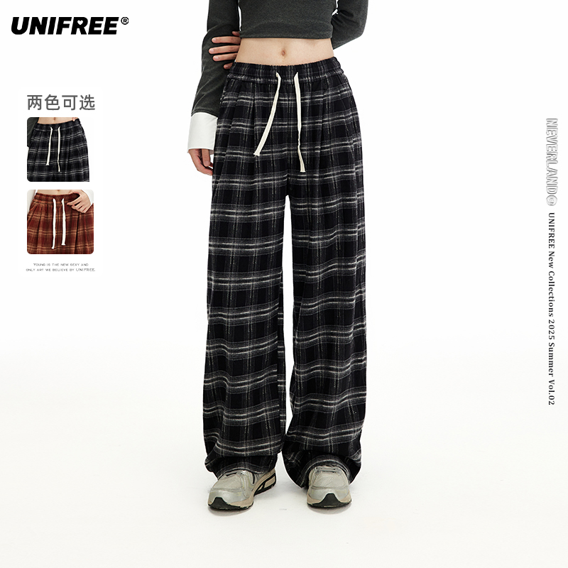 【云c专属】UNIFREE宽松复古格纹休闲裤U253P012B1B1
