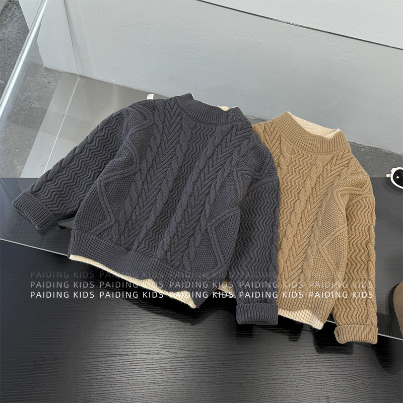 冬装儿童韩版时尚经典重工两色保暖加厚套头针织毛衣SJ6882-DD1