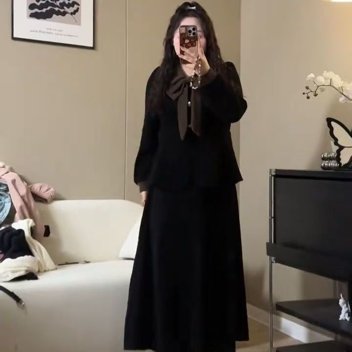 8808-2025年冬季新款时尚洋气显瘦加绒雪尼尔上衣+半身裙两件套