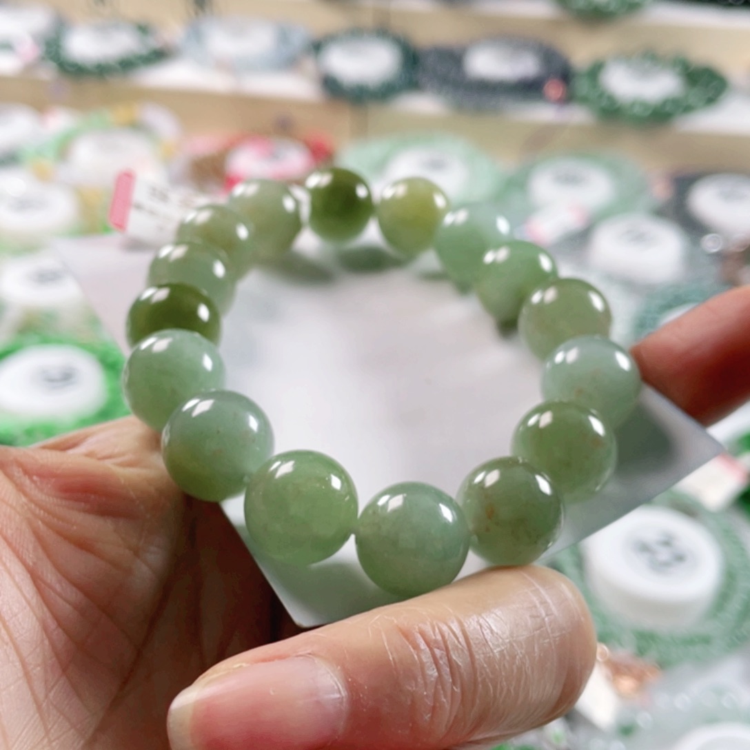 翡翠手链未镶嵌百****糖天然翡翠手串12.9mm