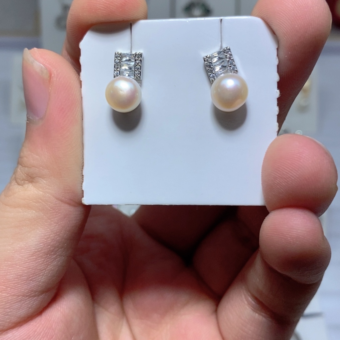 耳饰银S925镶嵌淡水珍珠