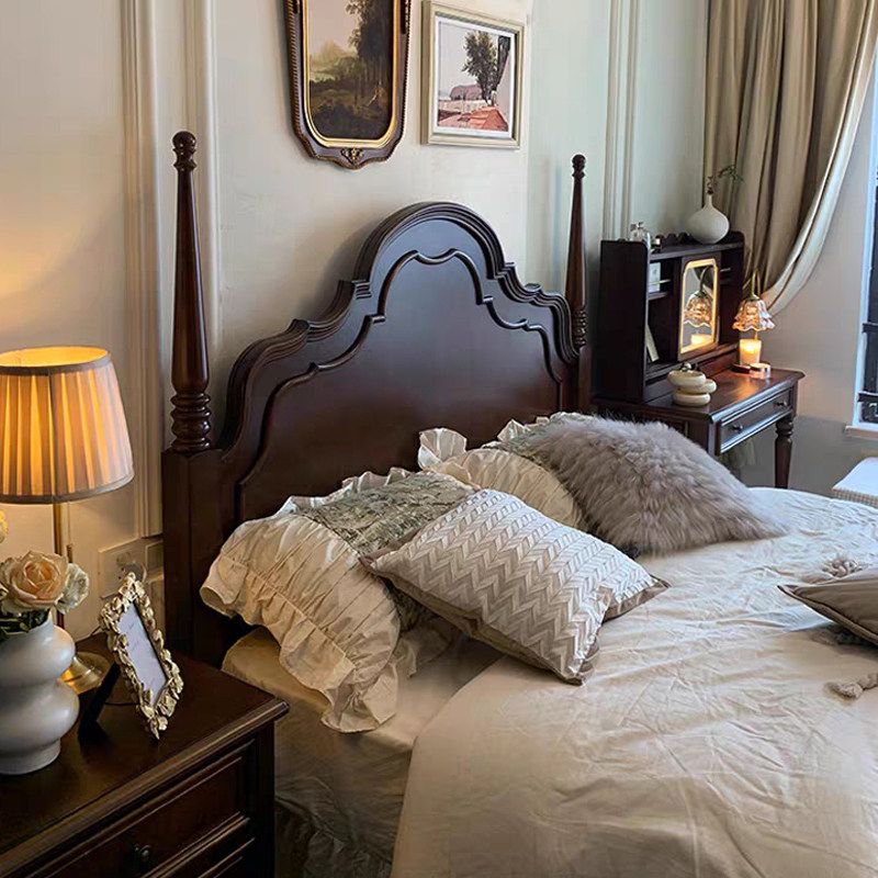 法式中古风实木床1.8米双人安娜床全实木高端主卧大床美式公主床