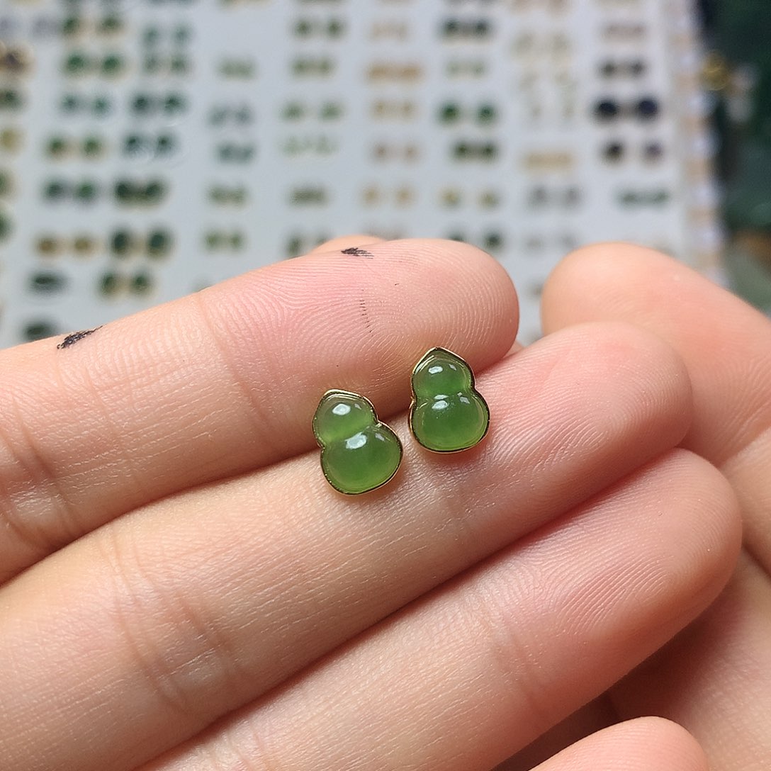 银S925镀金镶嵌和田玉（碧玉）耳饰