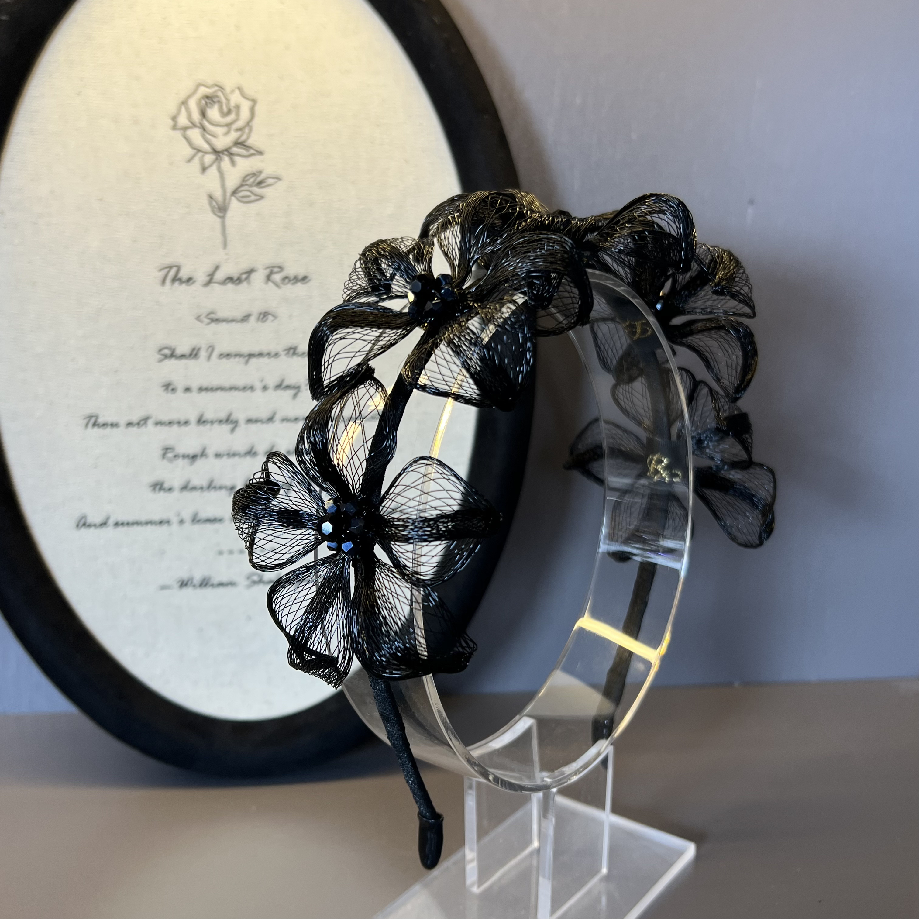 西子家莫奈乌托邦复古五朵花发箍手工编织气质黑色轻奢时尚百搭