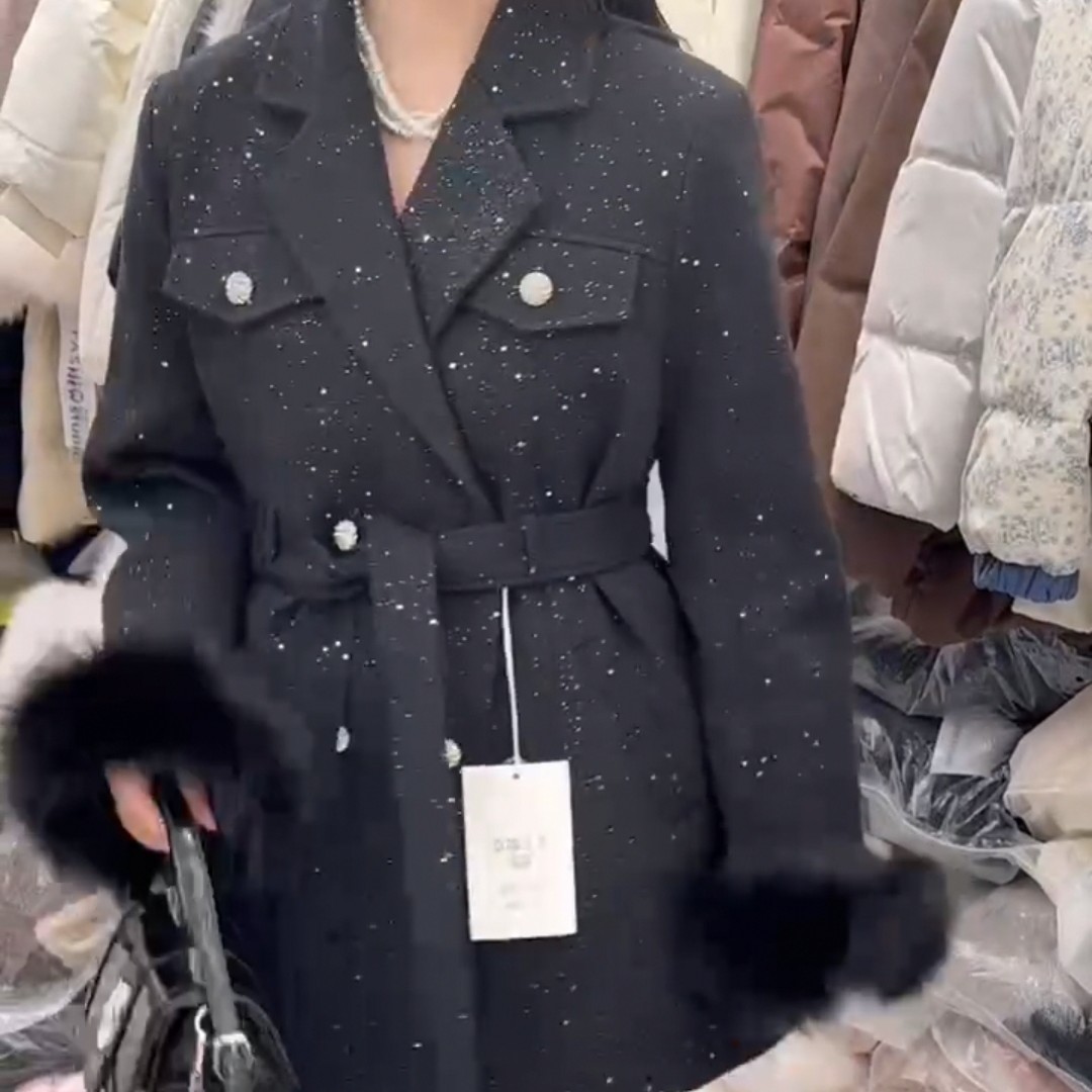 纯色女可拆卸毛呢外套气质黑色冬季轻奢女士夹克短款时尚大衣