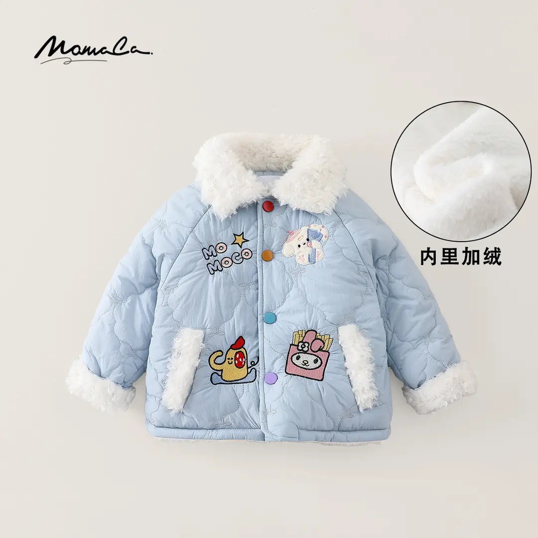 MOMOCO冬季新款女童可爱加棉棉服贴布刺绣加厚外套77830107068