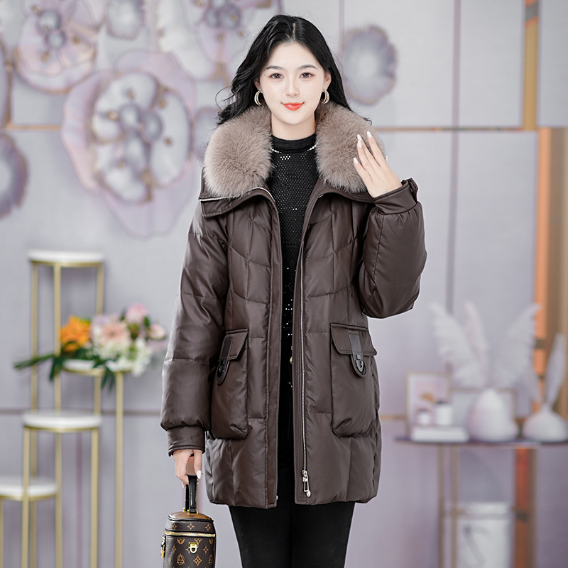 狐狸毛羽绒服冬季加绒加厚时尚加绒显瘦保暖中长款羽绒鸭绒女