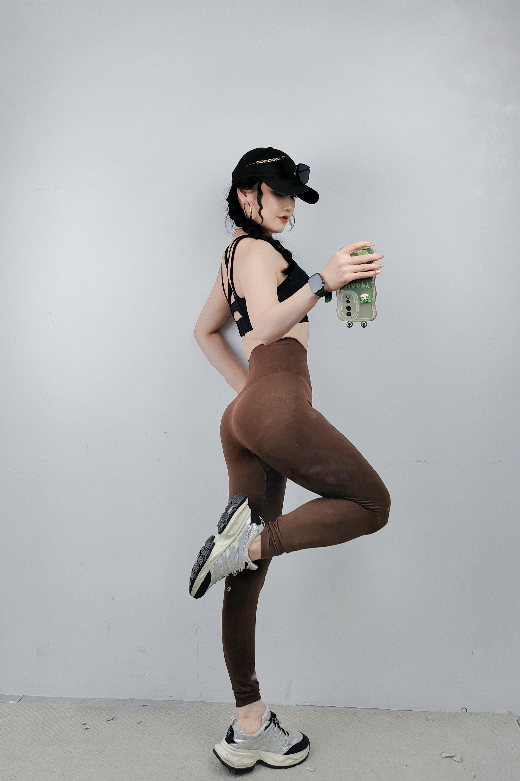 螺纹腰棕色修身显瘦运动瑜伽欧美百搭时尚小脚裤女（15G）
