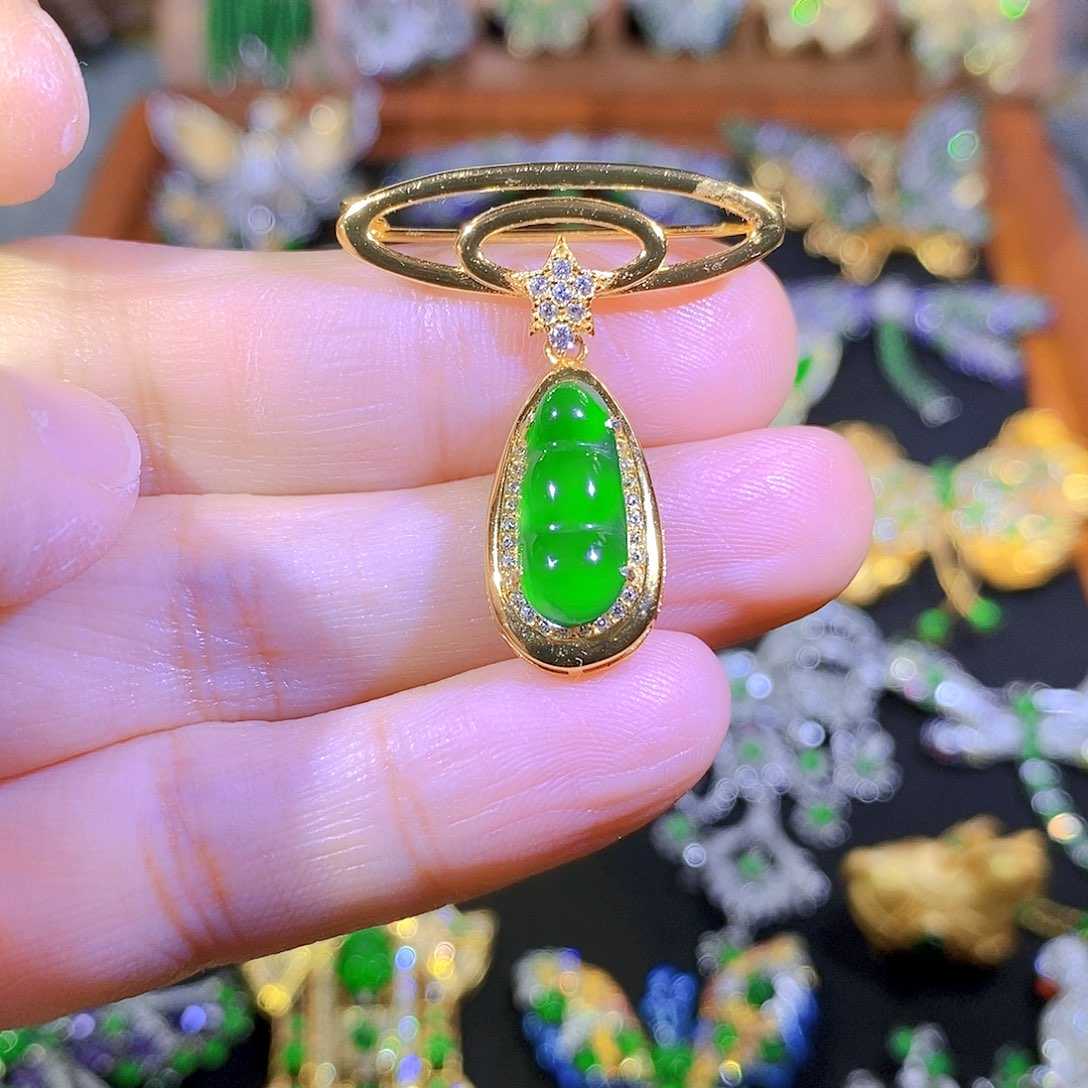 吊坠(不含链)银S925镶嵌翡翠