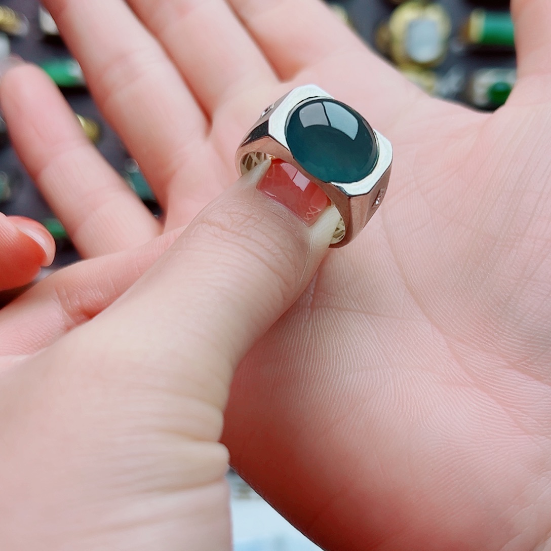 银S925镶嵌戒指翡翠炸****1