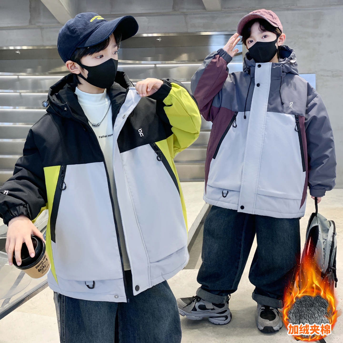 男童加绒加厚派克服外套冬季棉服中大童韩版洋气棉衣保暖儿童男孩