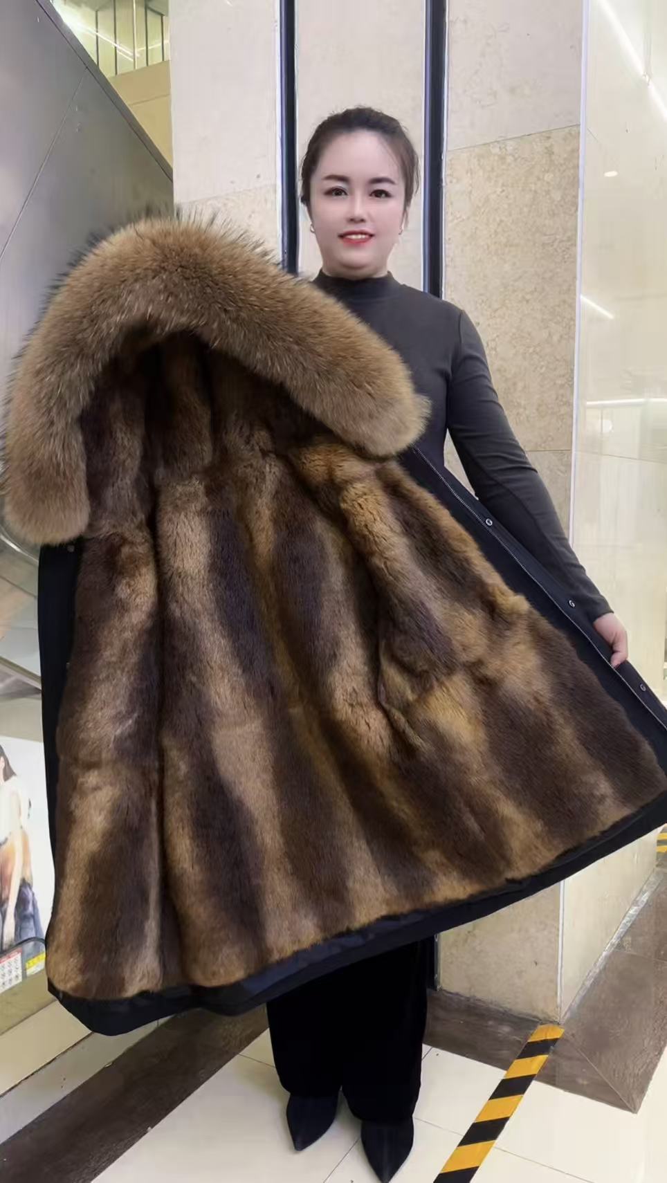 爆款男士时尚加厚毛中长款派克服FY款（背）外套