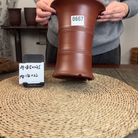 紫砂花盆大红袍全手工2竹节0667