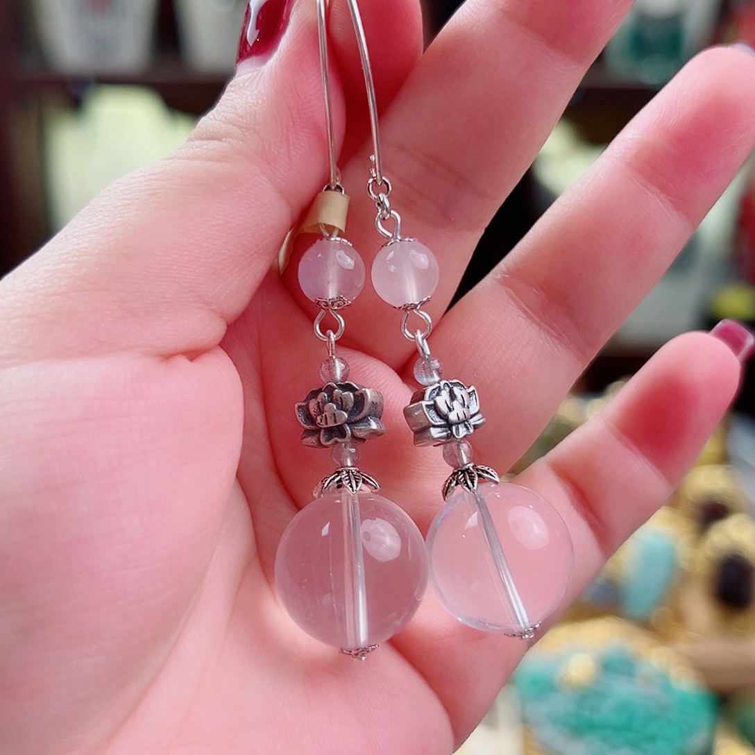 水晶耳饰银S925镶嵌国风