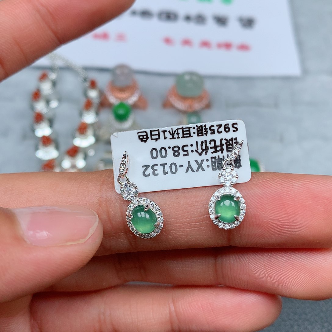 翡翠银S925镶嵌耳坠103号