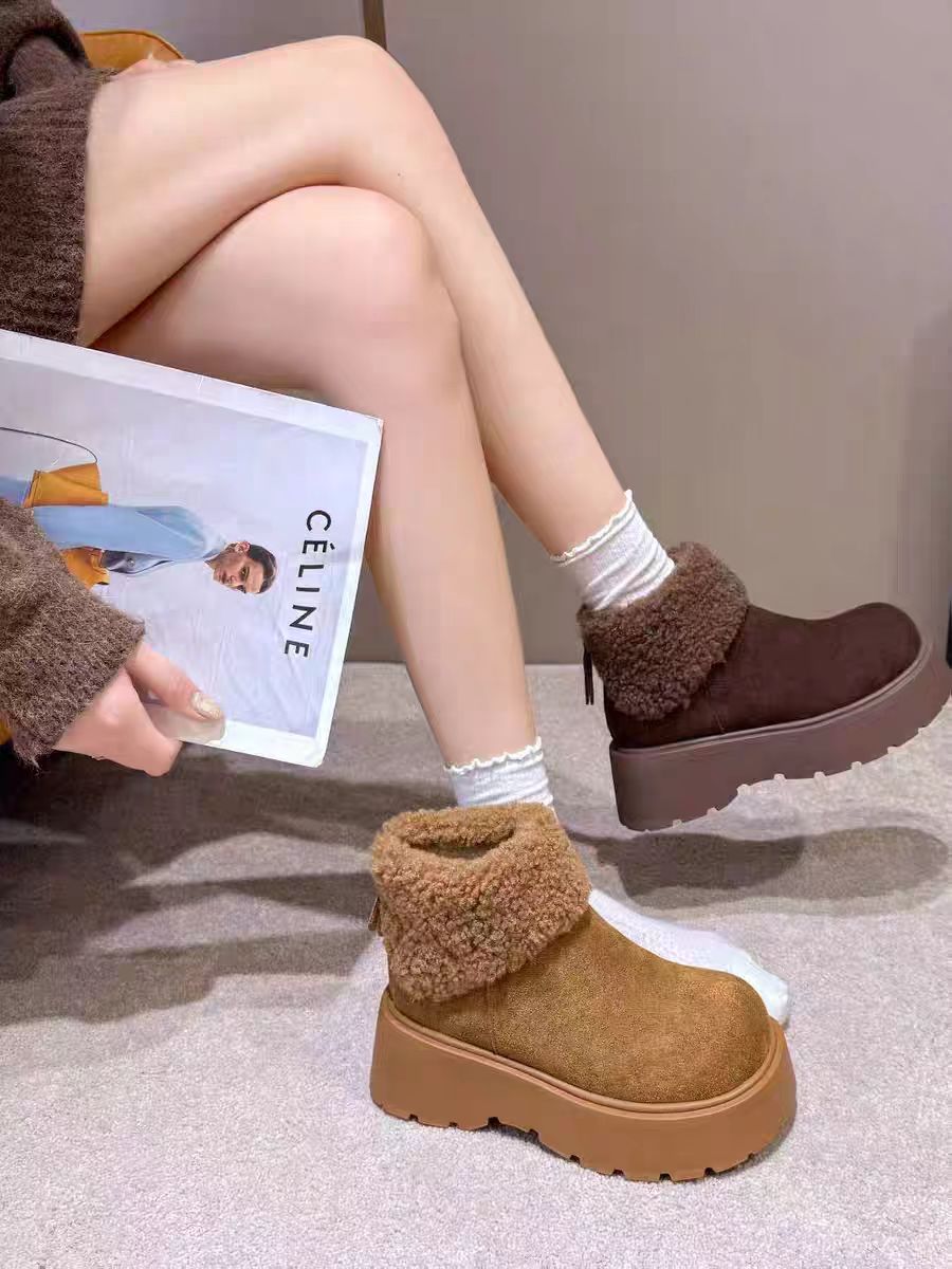 【77193】短筒加绒加厚保暖马丁靴女冬新款厚底百搭防水台软底短靴