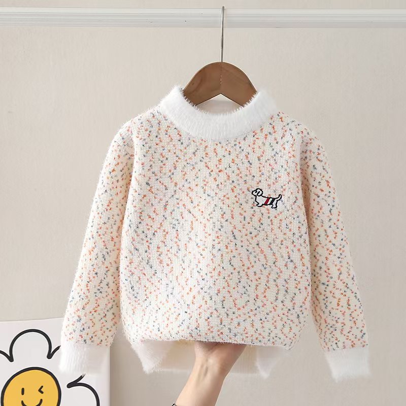 2025新款水貂绒男女童毛衣加绒加厚款打底儿童针织衫一体绒冬季款