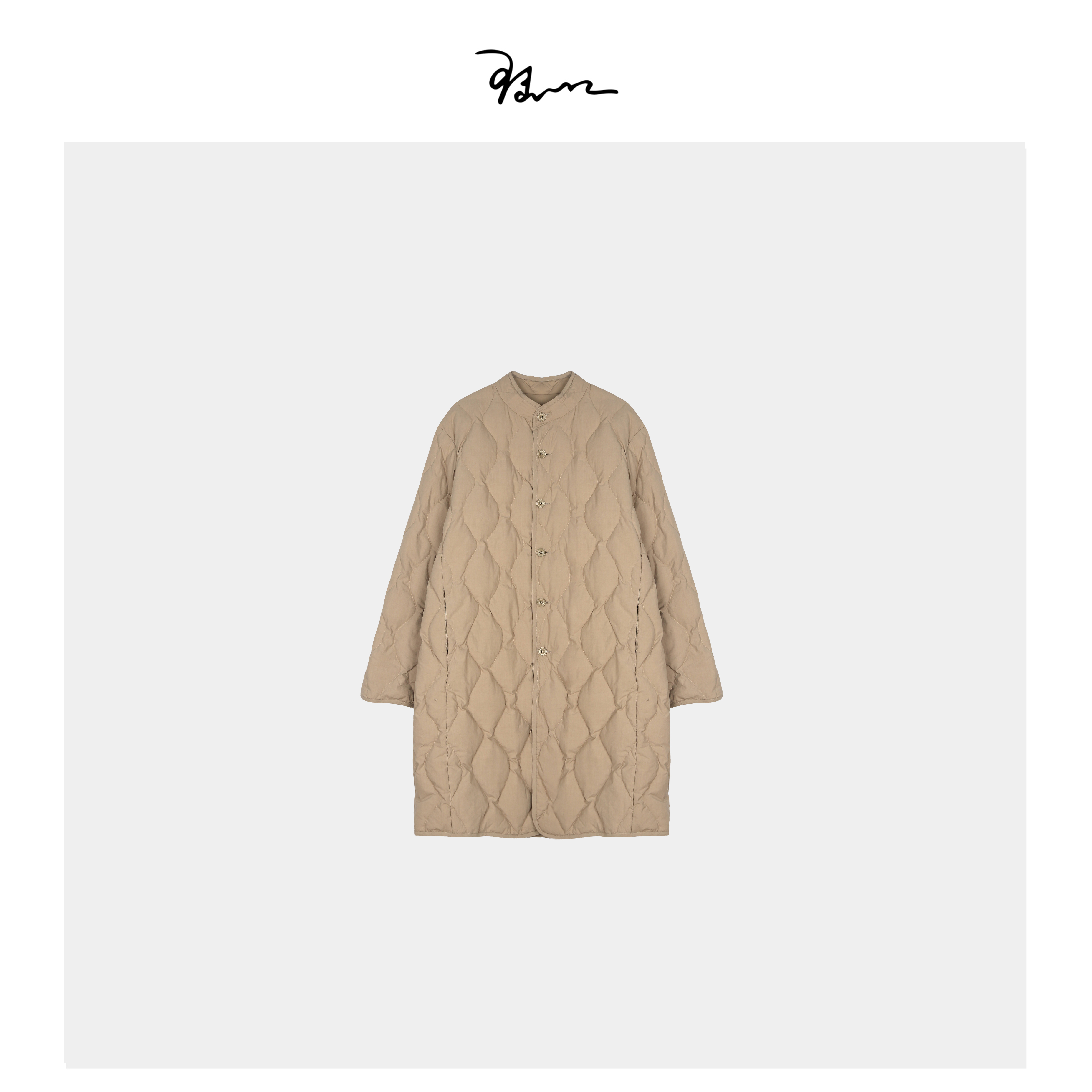 【尼格罗尼】陆一口女装中式小立领绗缝中长款鹅绒羽绒服外套