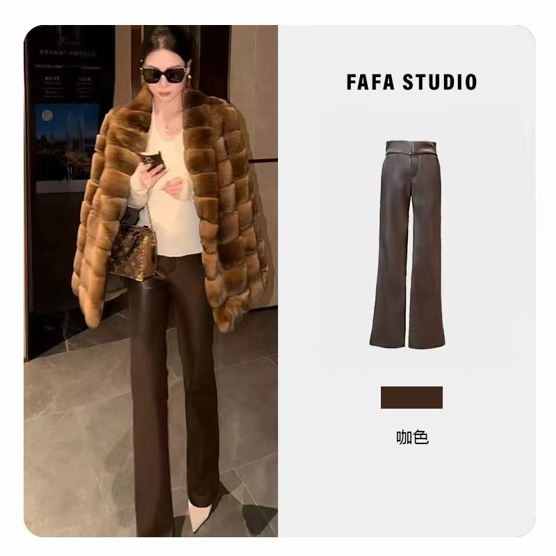 FAFA STUDIO 棕色微喇裤时尚百搭女士设计师秋冬显瘦轻奢修身气质