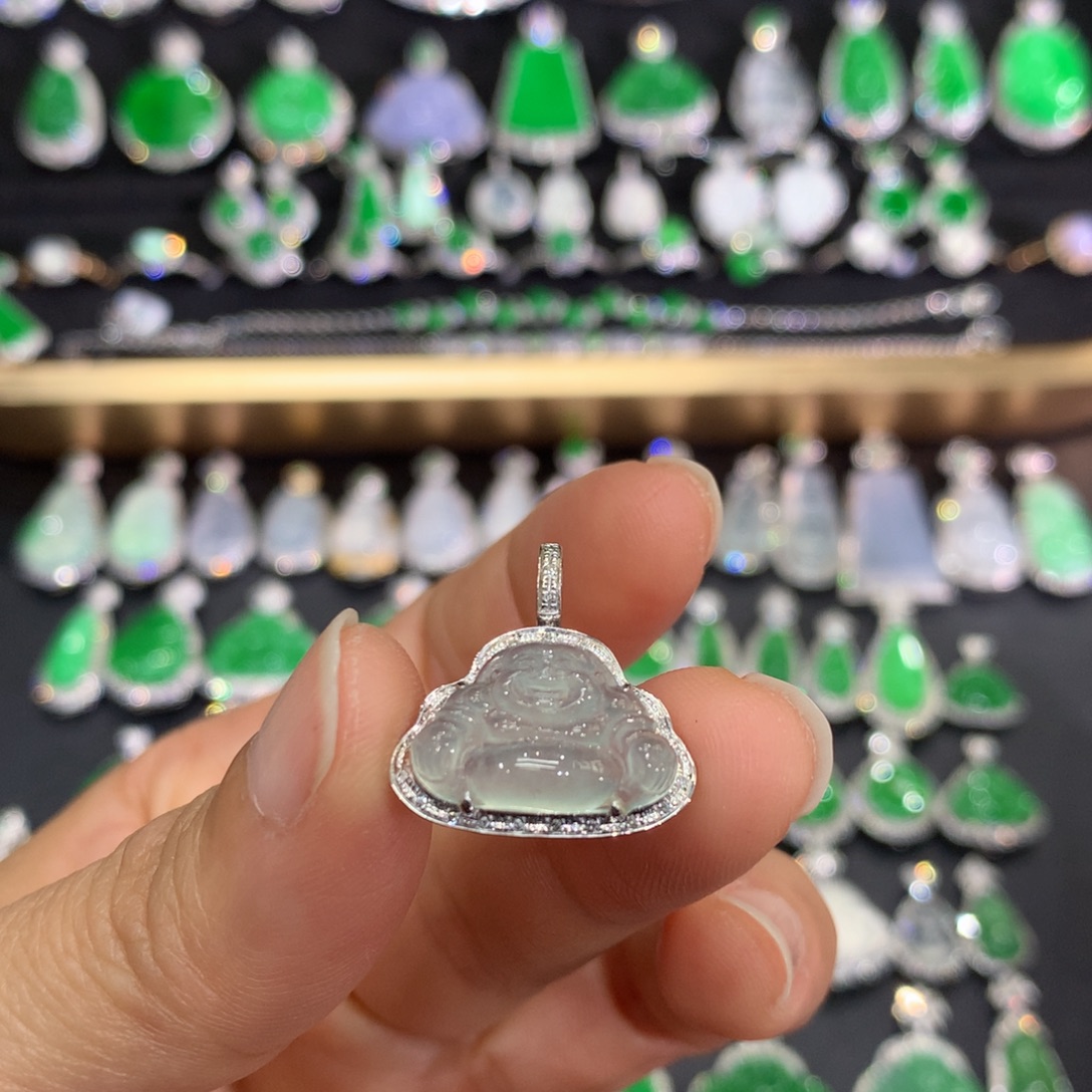 翡翠18K金镶嵌吊坠(不含链)