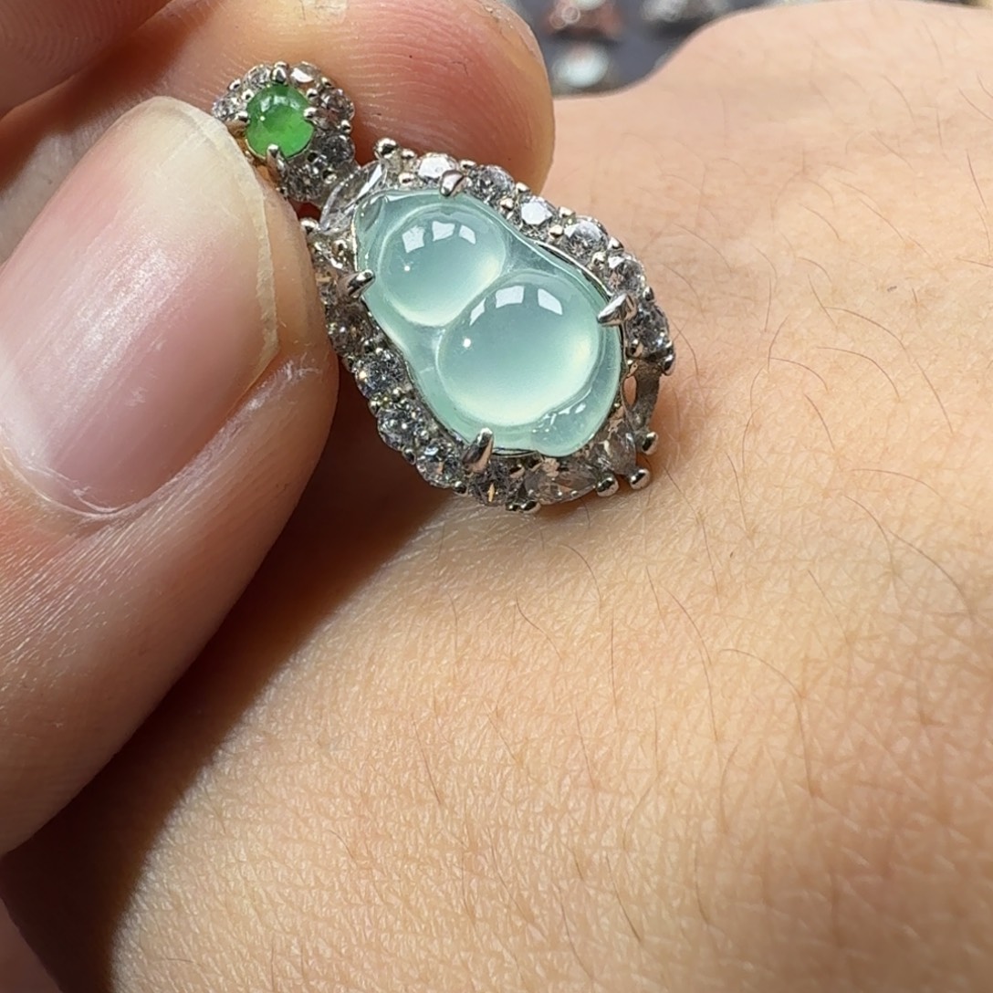 翡翠银S925镶嵌戒指天然缅甸翡翠A货