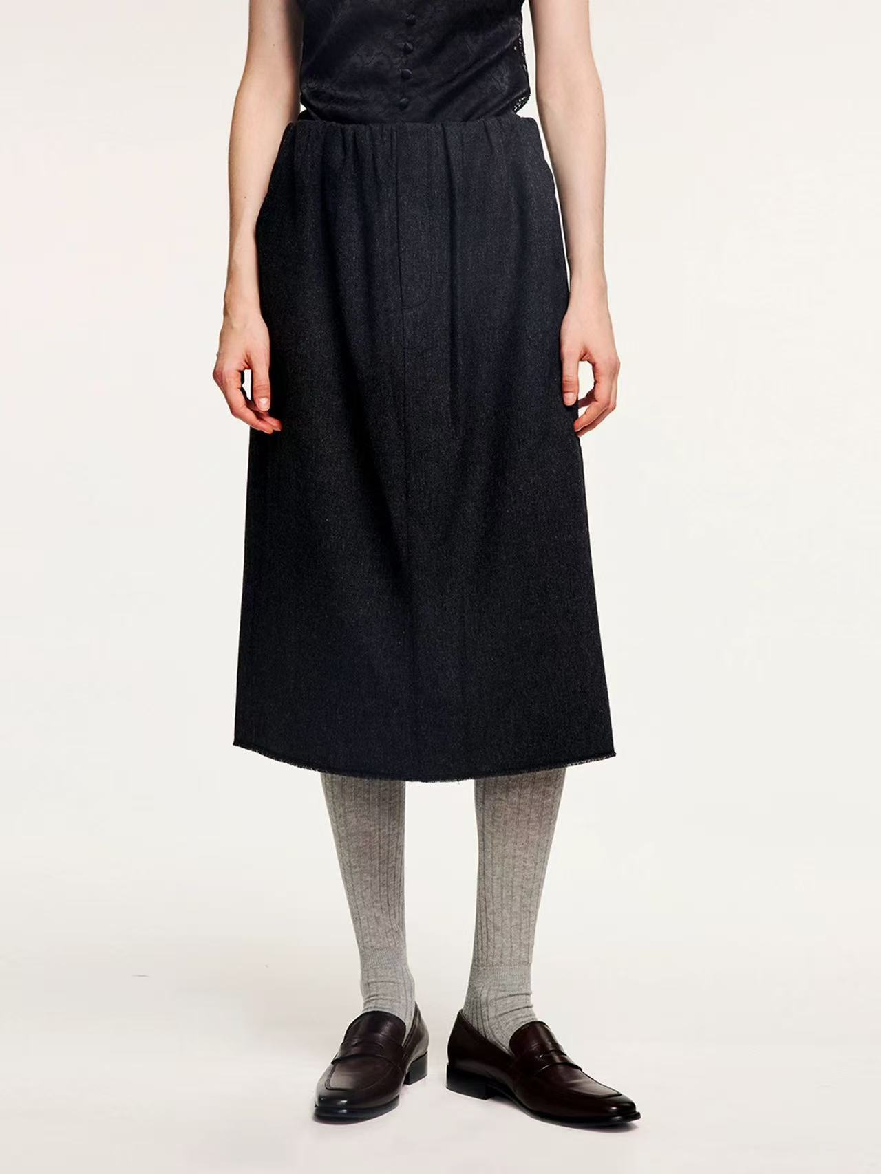 UOOYAA/乌丫2025冬季新款精纺羊毛抽褶半裙2499