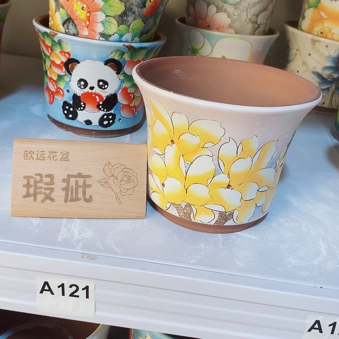 紫砂花盆红陶手绘花盆