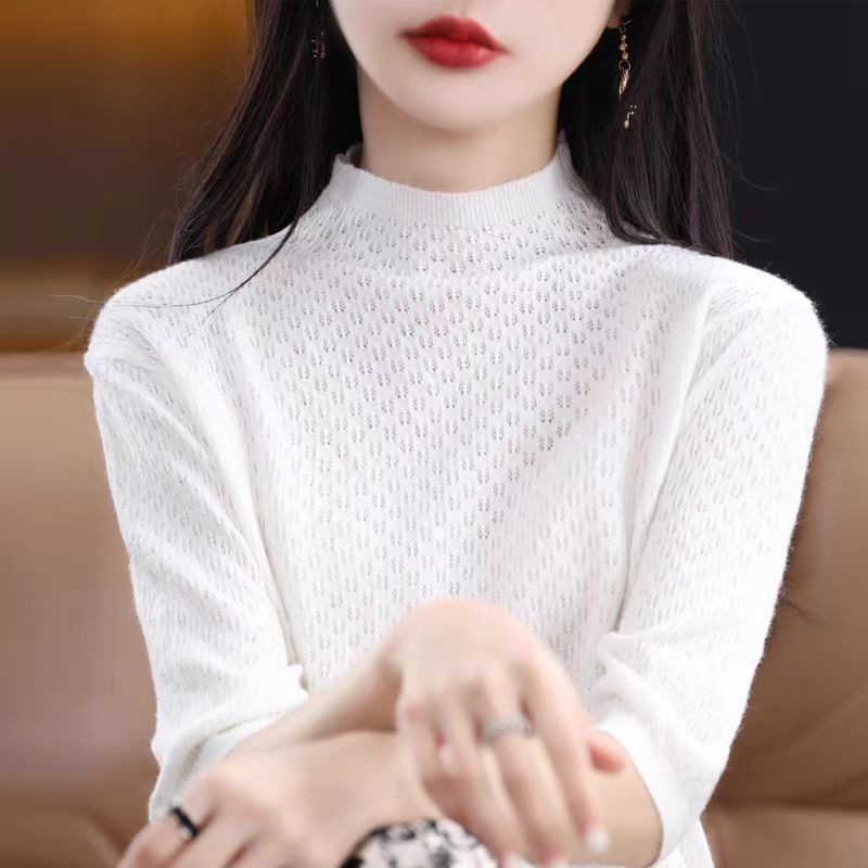 #188 针织衫上衣女宽松百搭镂空中袖打底衫高端