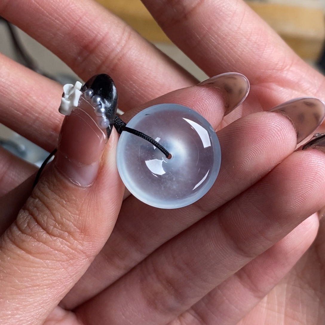 翡翠未镶嵌颈饰上新玻璃蓝钢冰透精致平安扣吊坠