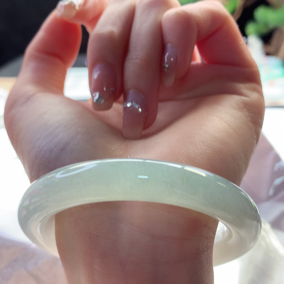 翡翠手镯未镶嵌天然翡翠54-55香槟底胖圆