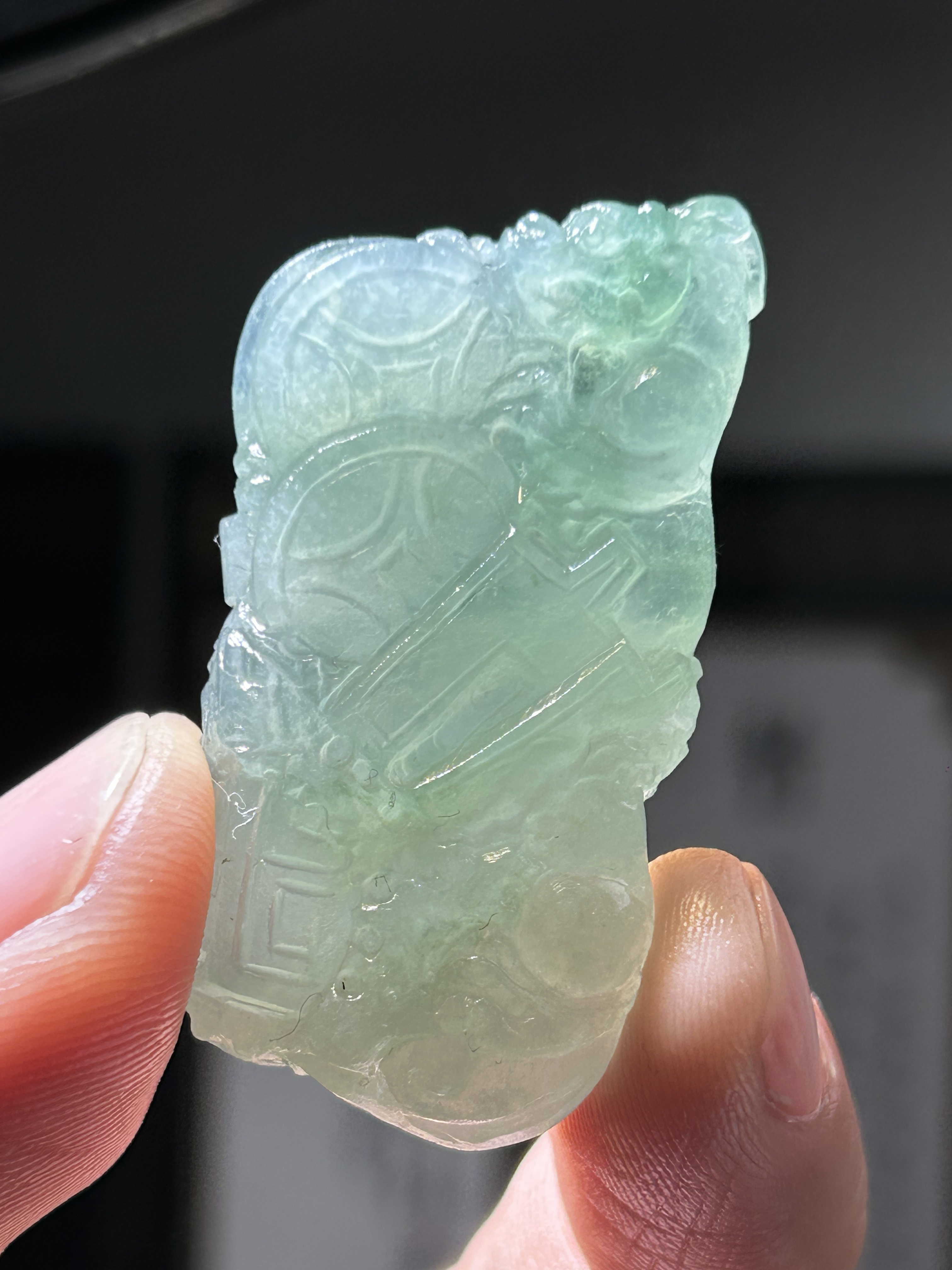 天然缅甸A货翡翠冰透绿八破图毛货买断需抛光尺寸