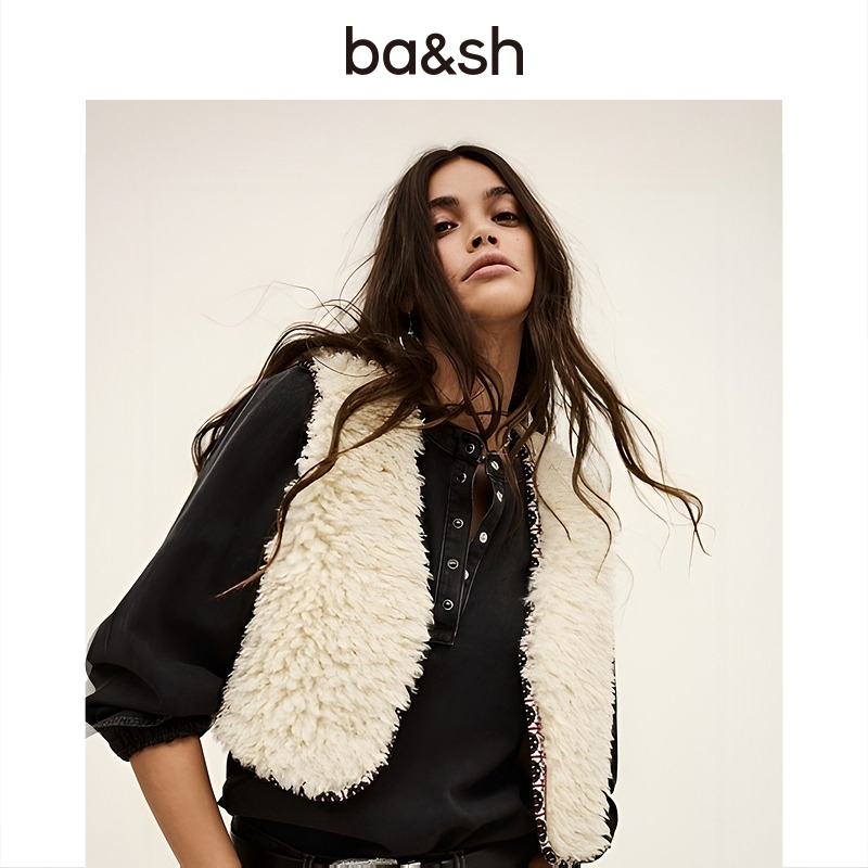 ba&sh 2025新款秋冬法式温柔仿皮草背心马甲毛绒外套马夹1H25CELT