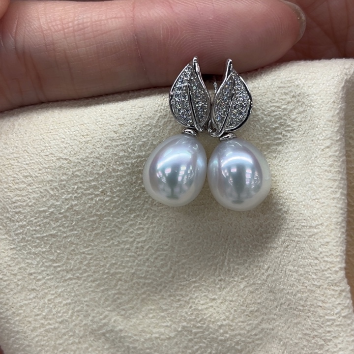 银S925镶嵌耳饰海水珍珠澳白9-10m 78号