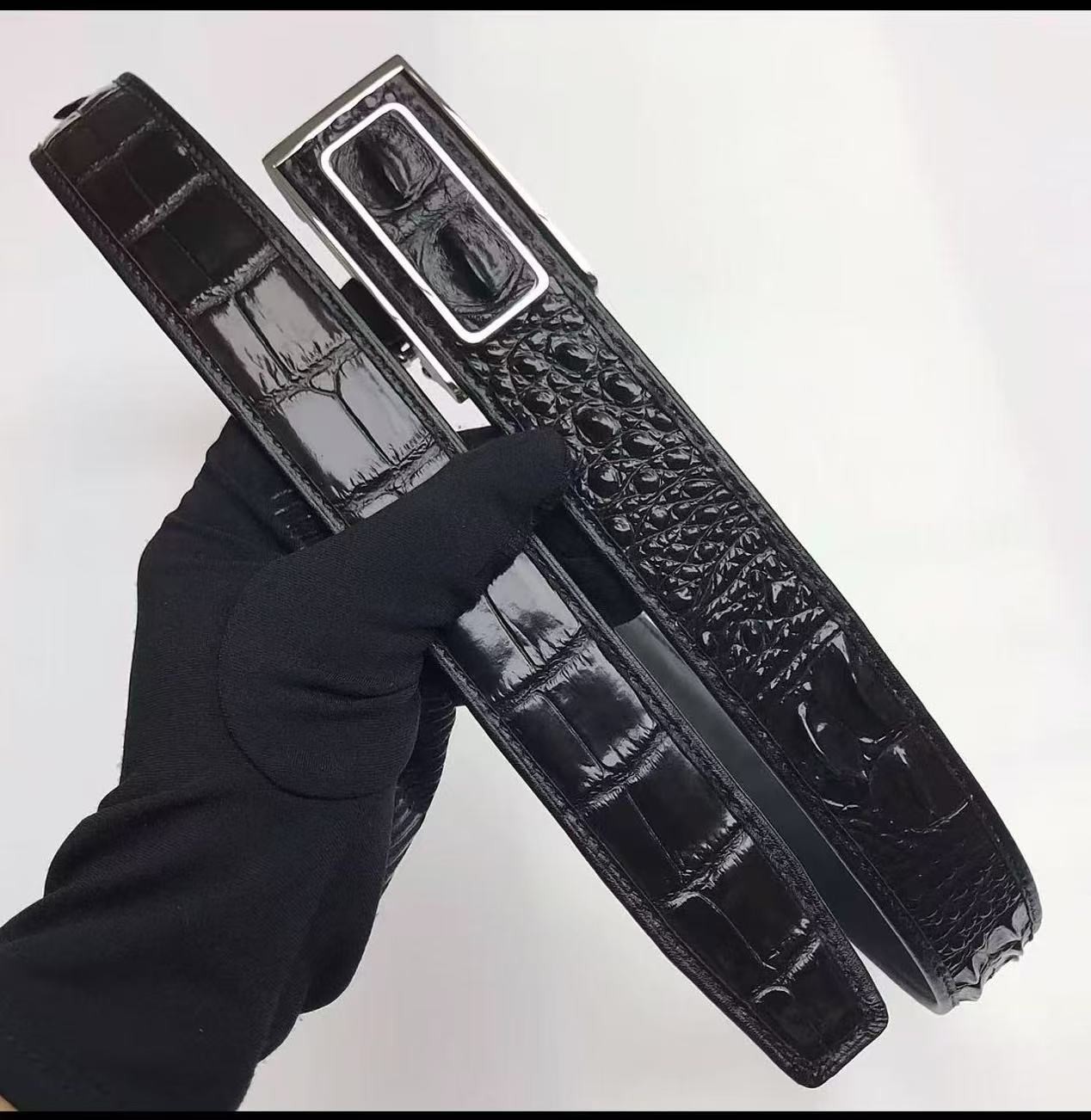 《男士高端》高端贴皮扣头鳄鱼皮带