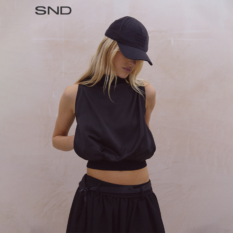 【YIFU LU设计师品牌】SND SS25 叠褶宽螺纹收口缎面廓形背心上衣