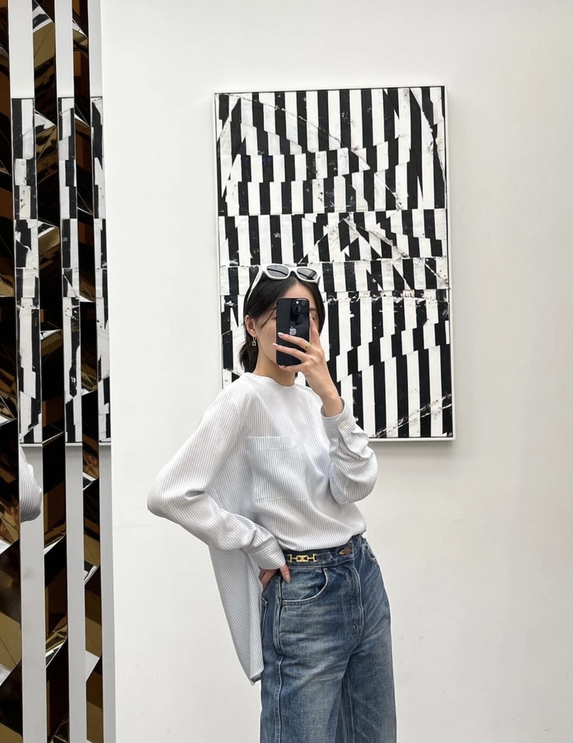 2025新设计感水洗简约金属链条阔腿牛仔裤 K5013