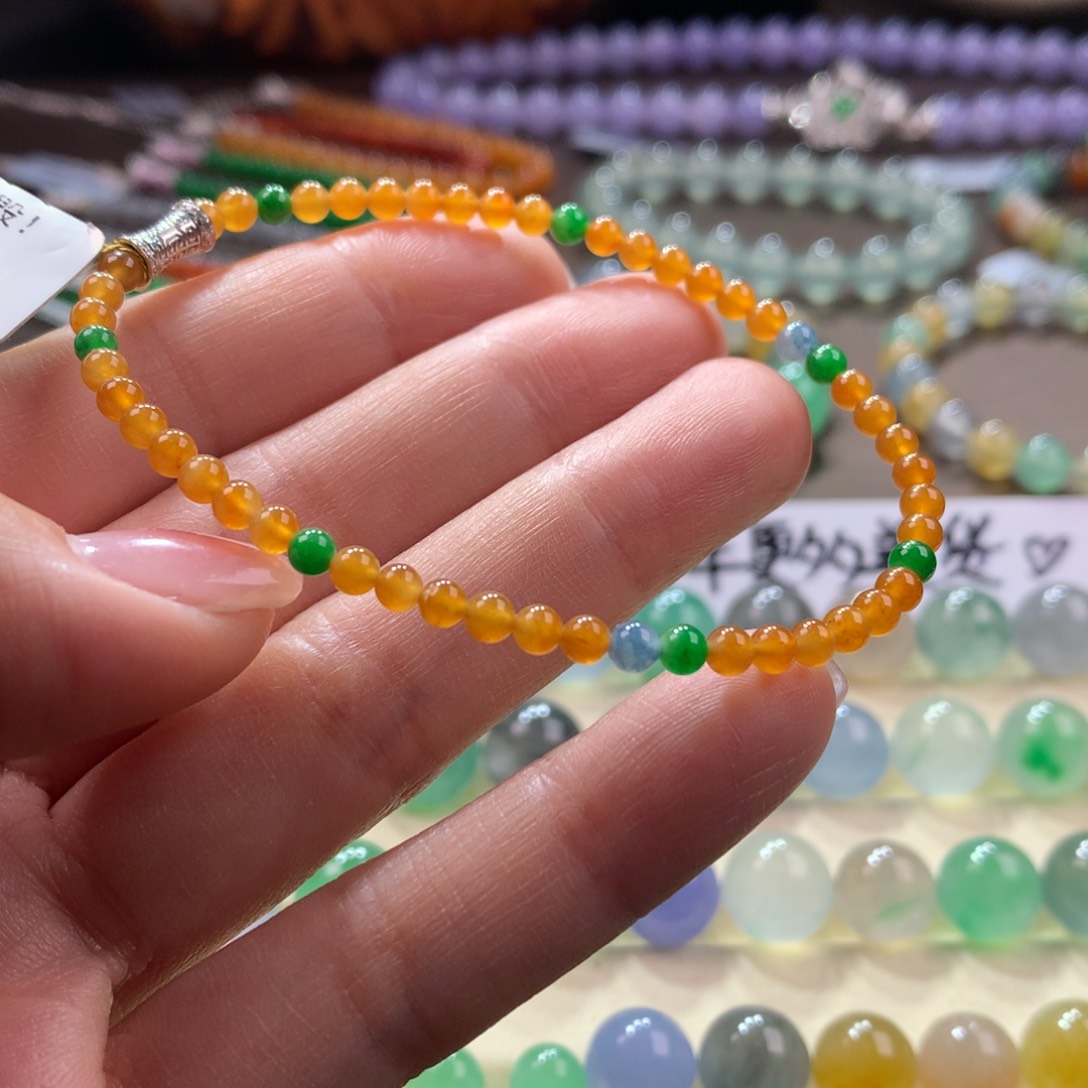 未镶嵌翡翠手链冰润黄翡多宝卡3.5