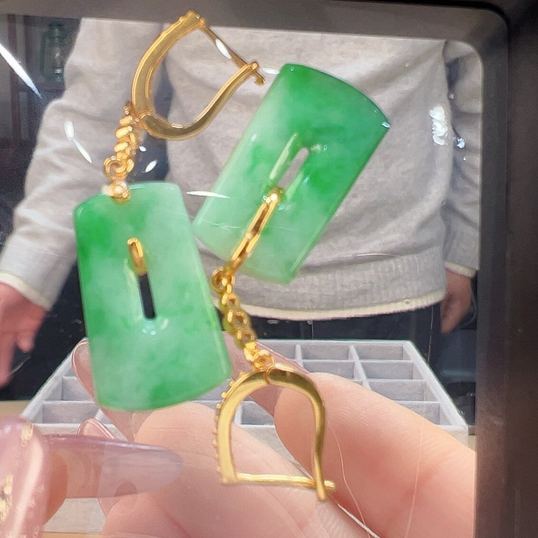 翡翠耳饰银S925镶嵌耳环18