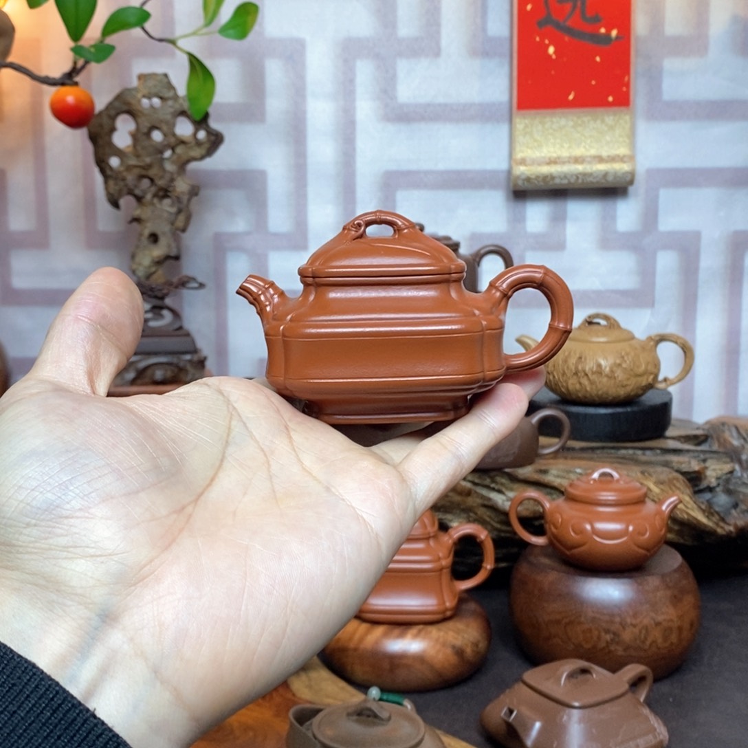 紫砂茶具朱泥双线竹鼓