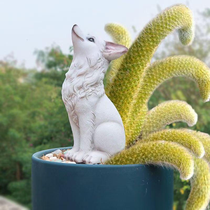仿真狐狸九尾狐摆件多肉花盆装饰品猴尾柱软毛仙人掌庭院花盆造景
