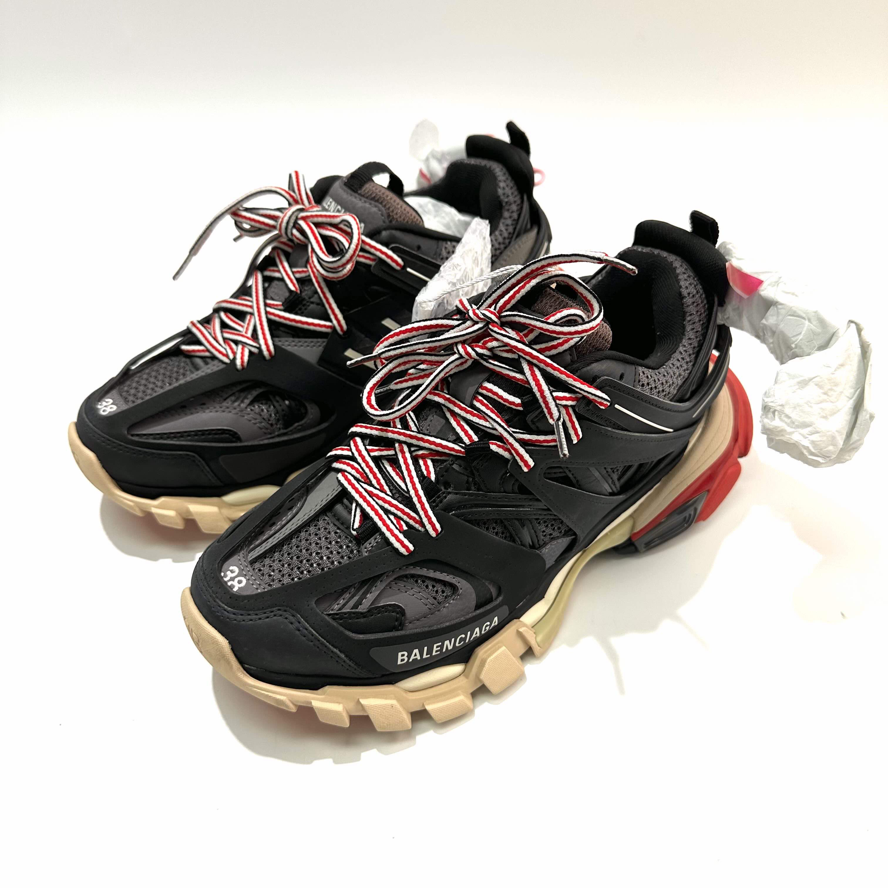 99新 Balenciaga/巴黎世家 38码 水洗黑Track1.0老爹鞋bl0207