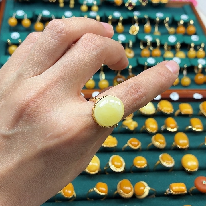 琥珀银S925镶嵌戒指