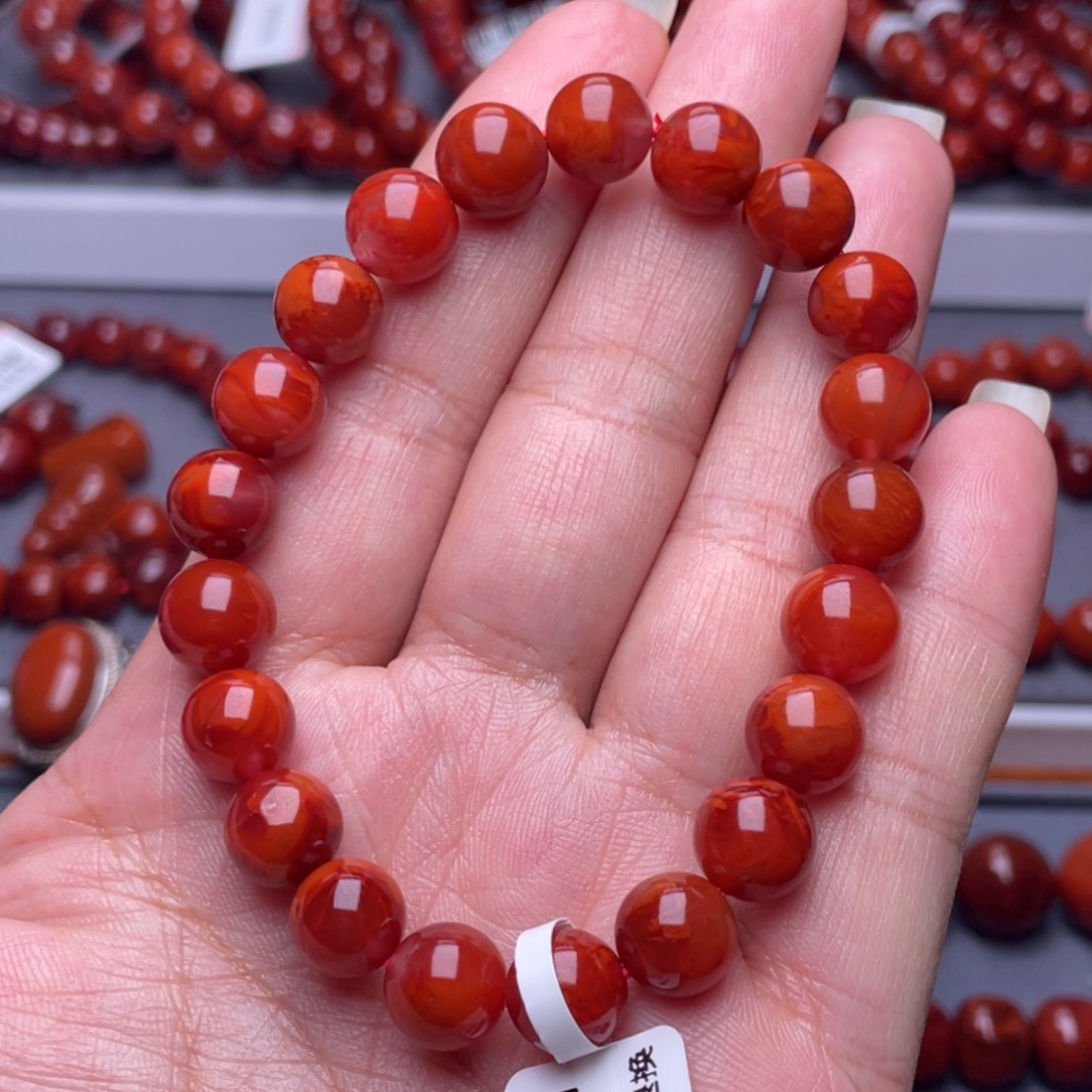 南红玛瑙未镶嵌配珠9.2mm瓦西玫瑰火焰圆珠手串