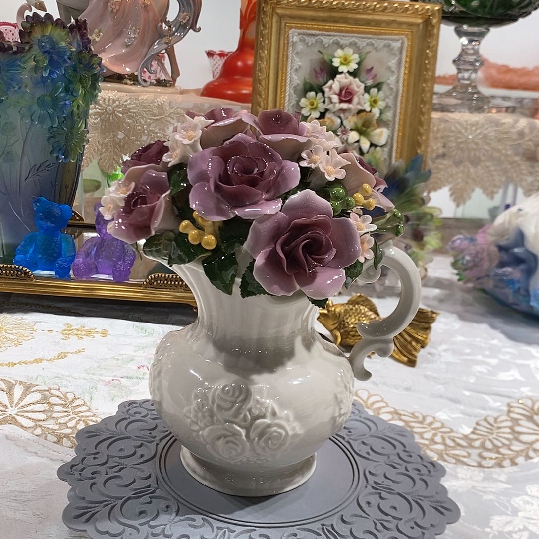 摆件骨瓷经典紫色玫瑰花花瓶