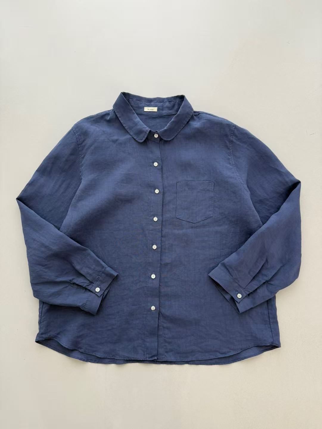 【奈野喜】韩国正品代购 /lacreme翻领麻料衬衫【NO退NO换】