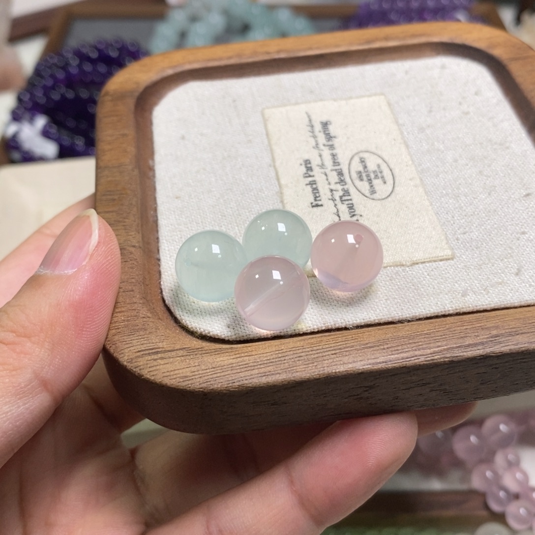 晨***尘水晶未镶嵌手串卡13.5绿萤，粉水