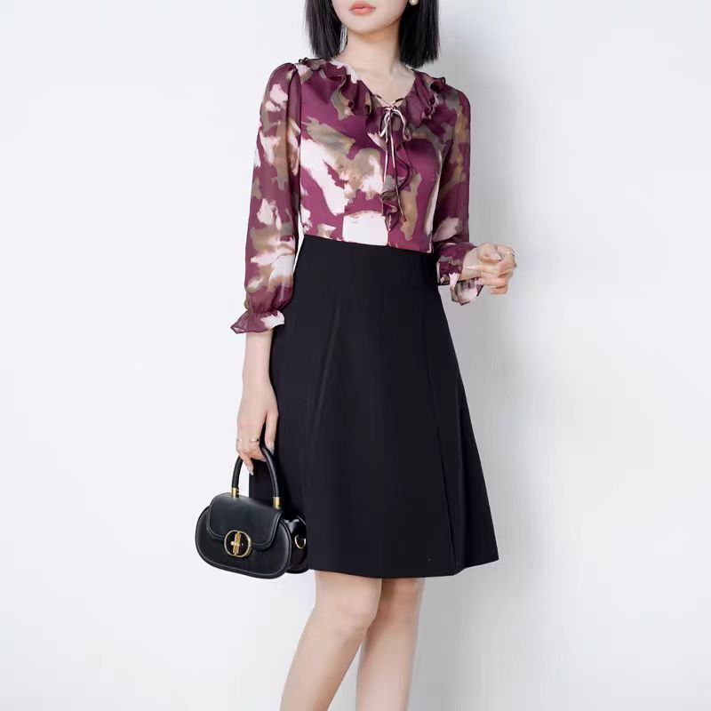 【A1206】女士新款时尚高端洋气气质显瘦减龄长袖修身春秋连衣裙